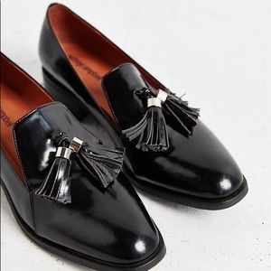 JEFFREY CAMPBELL Black Leather Tassel Loafers